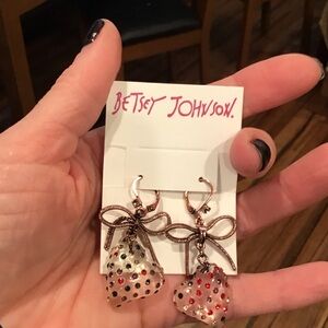 Betsey Johnson Polka Dot Heart Earrings - Gold and Red